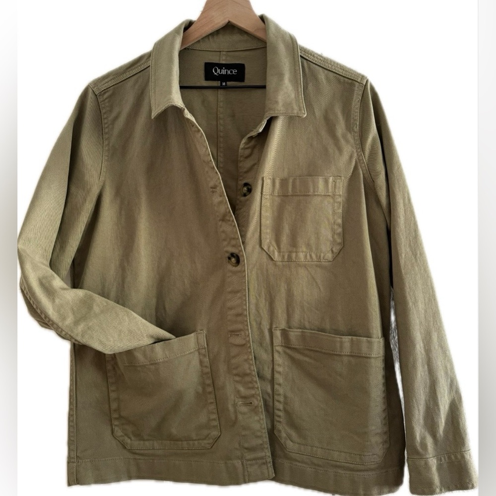 Quince Comfort Stretch Chore Jacket, olive green, Medium